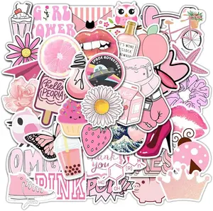Pink Aesthetic Stickers - 50 PCS Waterproof Cute Decals for Water Bottles Laptops Phones Teens Kids Decorative Stickers