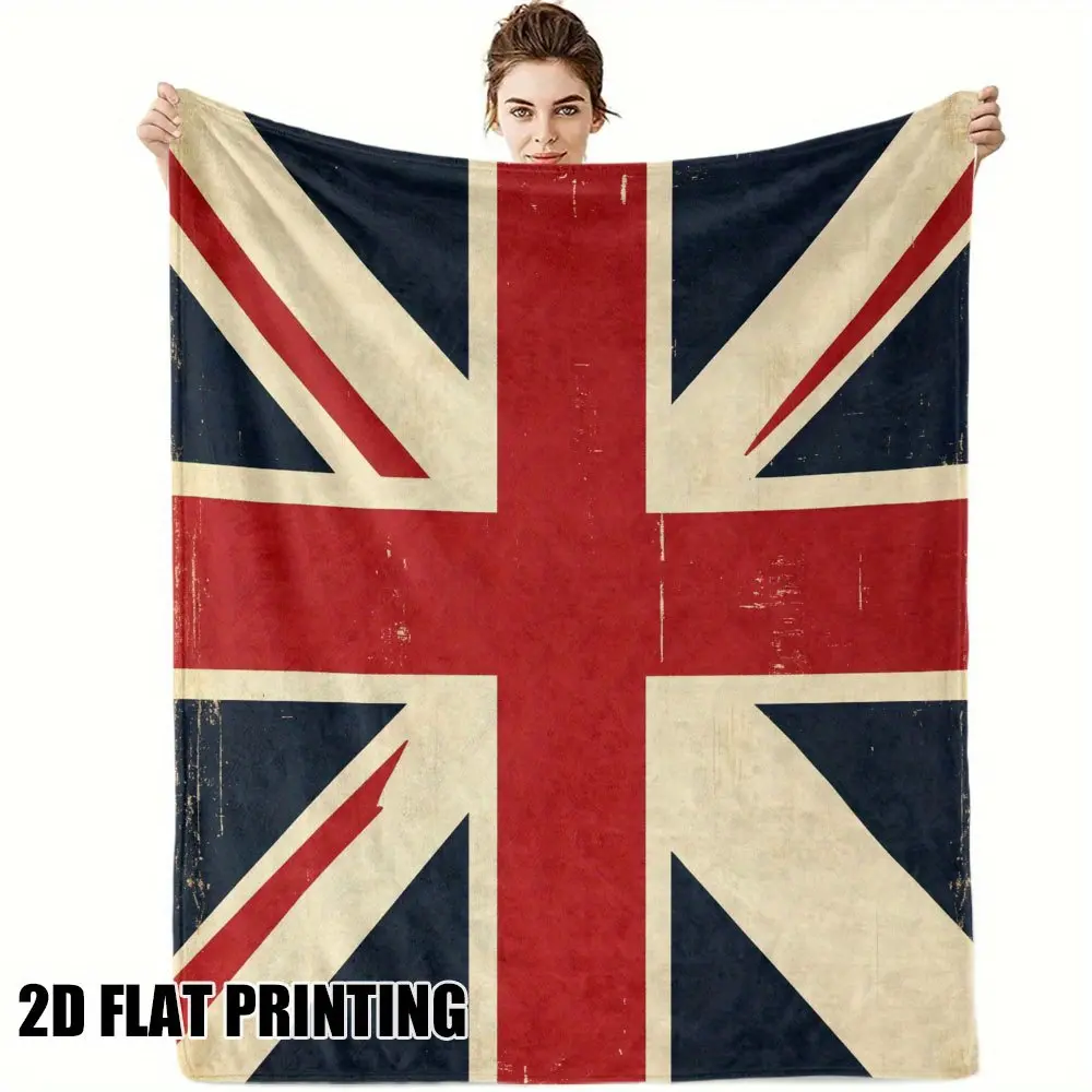 UK Flag 2D Digital Print Flannel Microfibre Blanket - Lightweight, Soft, Breathable, Durable, Wrinkle Resistant, Glam Decorative Throw, Machine Washable for Sofa, Bed, Camping (All Seasons Essential)