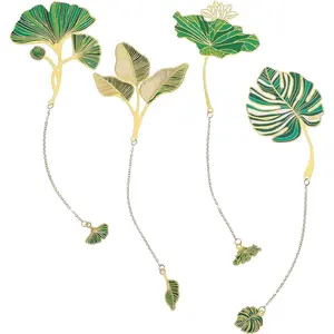 4 count Metal Bookmarks with Chain Lotus Leaf Bookmark Birthday Gifts Teacher Christmas Gifts   Gifts Literary Accessory Appreciation Stuffers for Women Grils Readers Writers Book Lovers