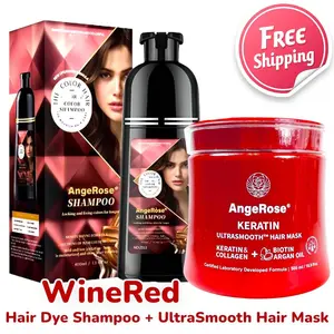 AngeRose Hair Color Shampoo New Packaging, Instant Grey Coverage,, Perfect Gift for Women & Men, Gentle Hair Dye Salon Haircare Bowl  Wine Red, Chestnut Brown, Nature Black and Purple