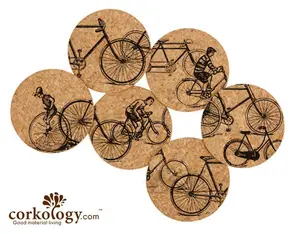212 MAIN Letter Pressed Antique Structural Cork Coaster Sets - 6 Pieces, 390 Bike Images Design, Kitchen & Bar Tableware
