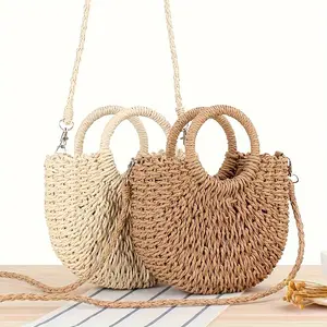 Summer Beach bag Women's Straw Crossbody Bag Mini Travel Shoulder Bag Handmade Straw Tote Bag Womens Handbag