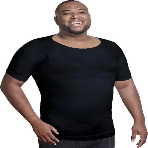 QORE LOGIQ Men's Gynecomastia Compression Breathable Short-Sleeve Shirt - Snug Fit, Slim Cut, Tall Sizes, Black Sports Top for Gym Workouts, Tops