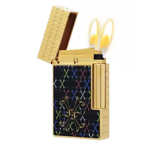 DUPONT Dual Flame fuente multicolor Gold luxury Lighter for Gift boyfriend father's day