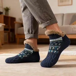 Unisex Fleece Lined Floor Socks, Non-Slip Knitted Slipper Socks with Gripper Sole, Warm Cozy Indoor House Slipper Socks for Men and Women