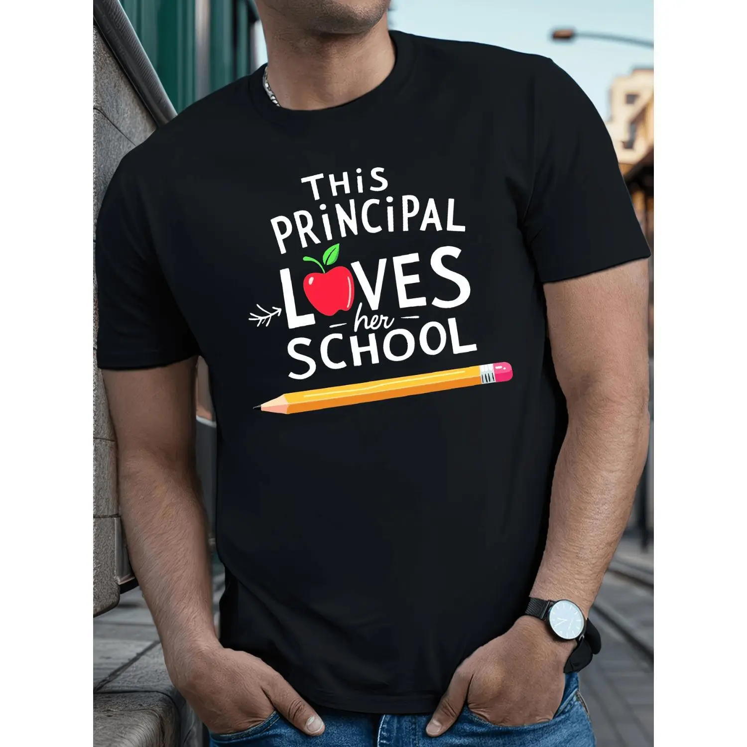 Principal Loves Her School Print Cotton T-shirt Casual Short Sleeve Summer Tee for Men