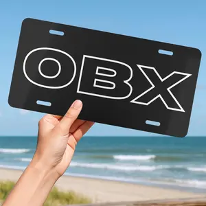 Black and White Outer Banks Coastal Front License Plate