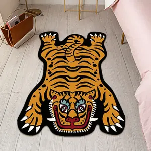 1 Piece Vivid Tiger Pattern Bedside Mat, Animal Printed Rug, Faux Cashmere, Soft and Cozy with Funny Cartoon Design, Suitable for Bedroom, Living Room and Entrance Decoration, Bedroom Decoration | Funny Design, Tiger Decoration