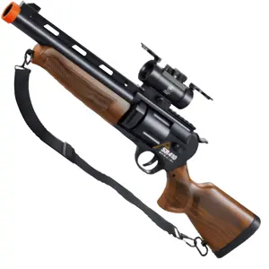 JH SR410 Wood 2-in-1 Long Foam Dart Blaster Shotgun & Revolver Toy with 4X Scope, 60 Foam Darts & 15 Shells, Soft Bullet Outdoor Shooting Game Toy Gift for Teens 14+