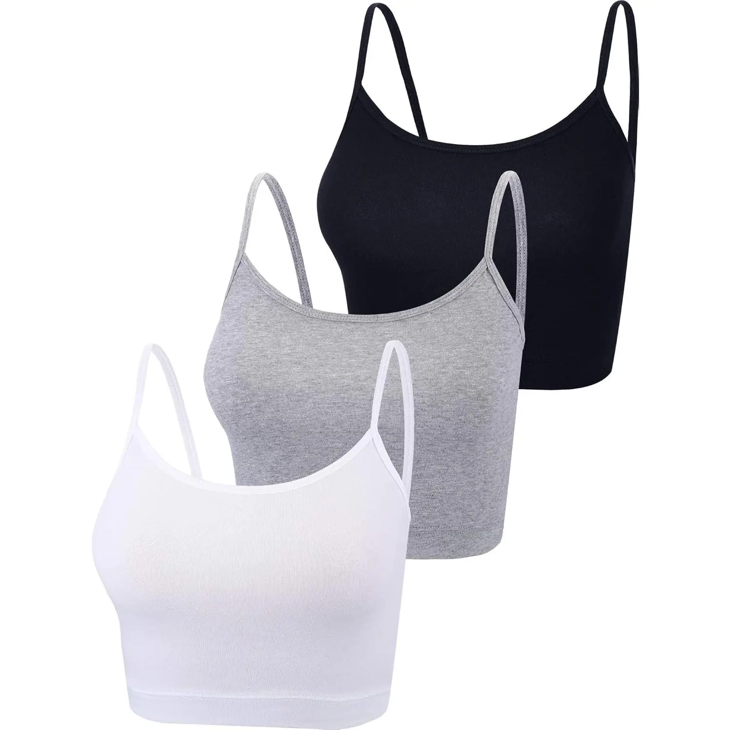 Women's Crop Camis, 3-Pack Solid Cotton Casual Spaghetti Strap Tank Tops for Basic Layering and Everyday Wear, Short Length, Sleeveless, All Seasons, Sports