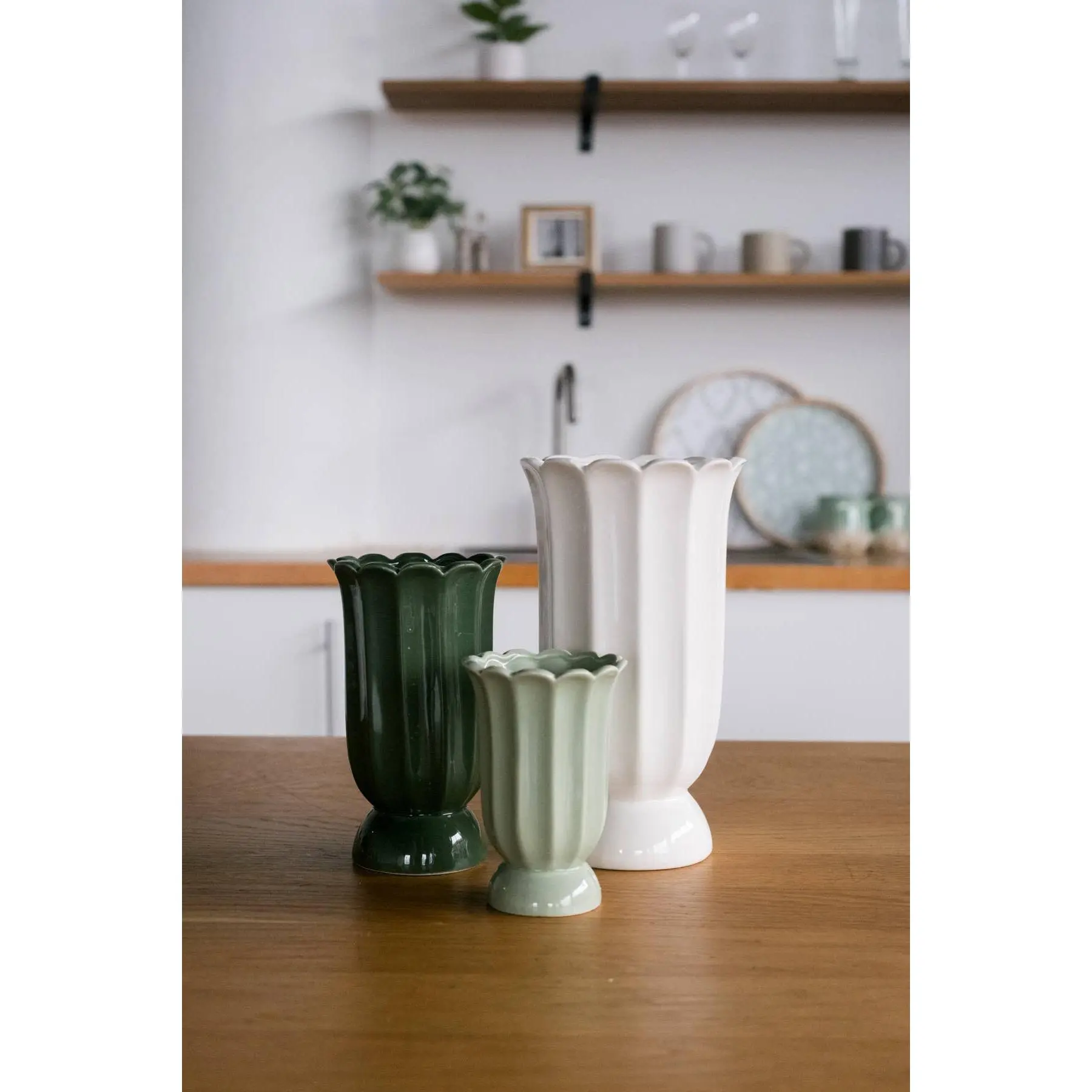 Tall Cottage Bloom White Scalloped Vase