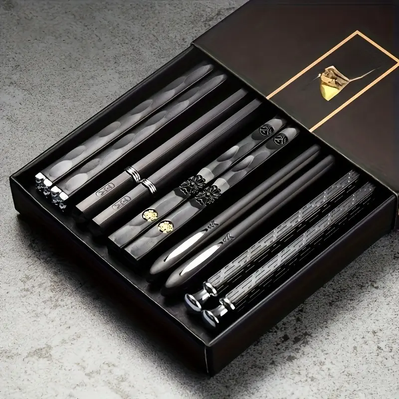 Japanese Style Black Non-Slip Food Grade Alloy Chopsticks Cutlery Tableware (9.5-Inch) with Reusable Design Modern Kitchen Kitchenware Home