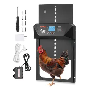 VEVOR M7B Automatic Vertical Slide Chicken Coop Door, Aluminum Alloy Chick Run Gate Opener, DC & Battery Powered with LCD Display, Light Sensor, Timer, Auto Open, Manual Control, Anti-Pinching Secure Access for Farms