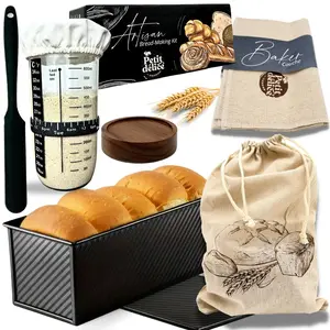 Bread Making Kit, Pullman Loaf Pan with Lid 2lb, Sourdough Starter Kit - Sourdough Starter Jar 24oz, Large Proofing Cloth Bakers Couche, Linen Bread Bag, Sourdough Bread Baking Supplies Bakeware Set