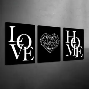 3 Counts Wood Framed Canvas Black and White Farmhouse Modern Art Design Wall Art, Ready To Hang, Home Family Love Wall Decor, Express Love and Warmth Family Sign, Wall Picture for Living Room, Bedroom, Corridor, Wall Decoration