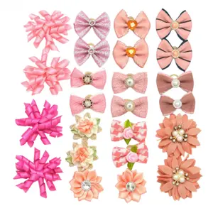 20 Pieces Light Pink Small Dog Hair Accessories Bows, Cute Puppy Bow Hair Accessories Bulk with Elastic Bands, Mixed Colors Cute Beauty Flower Ball Bows Top Knot Suitable for Festivals Daily Yorkie Accessories