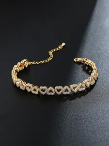 Heart Zircon Bracelet Mother's Day Gift, Elegant Copper Chain Jewelry, All-Seasons Heart Pattern Design, Perfect Present for Mom, Heart Charm Bracelet, Heart Shaped Bracelet