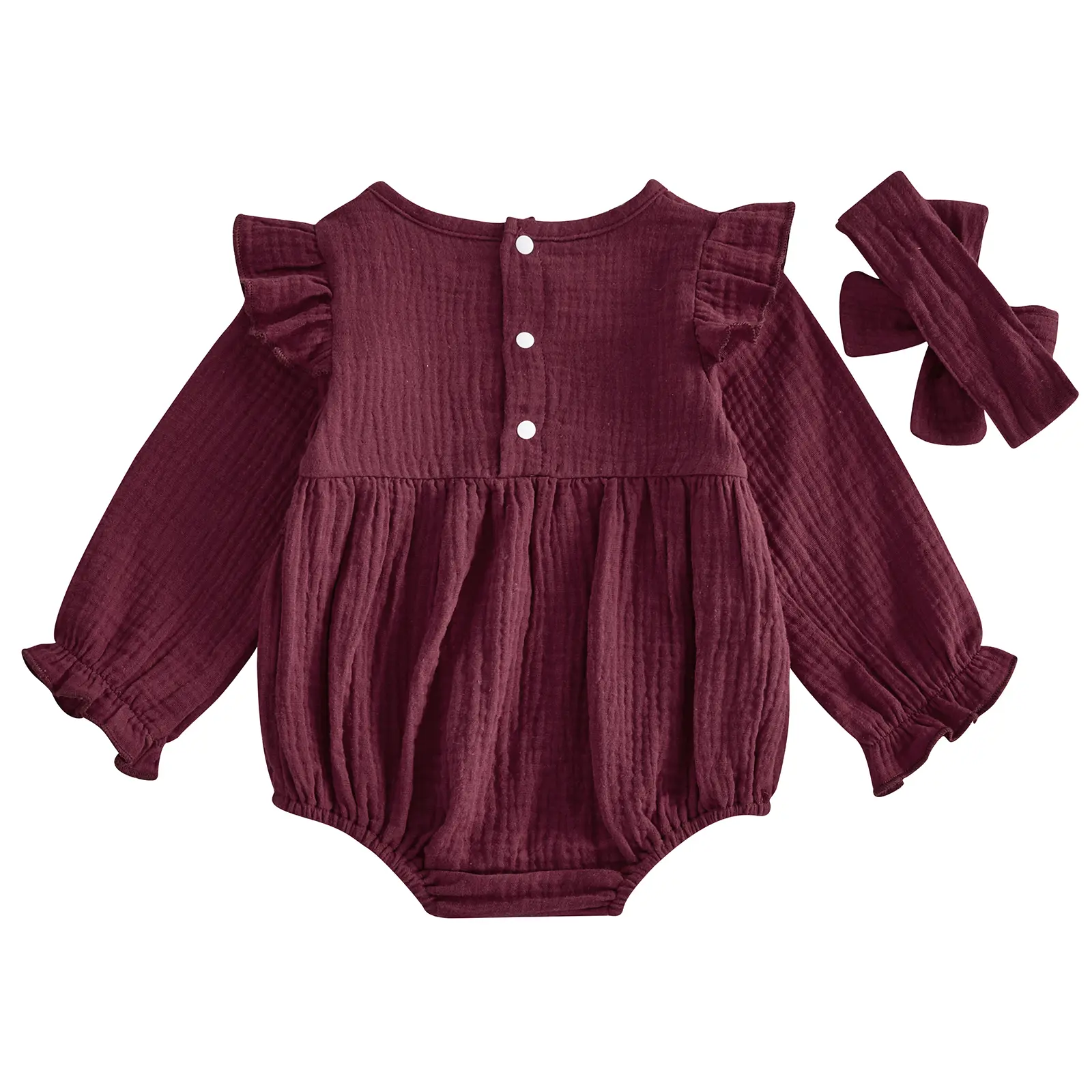 Newborn Infant Baby Girl Clothes Cotton Linen Long Sleeve Smocked Bubble Romper Ruffle Bodysuit Jumpsuit with Headband Fall Spring Outfit