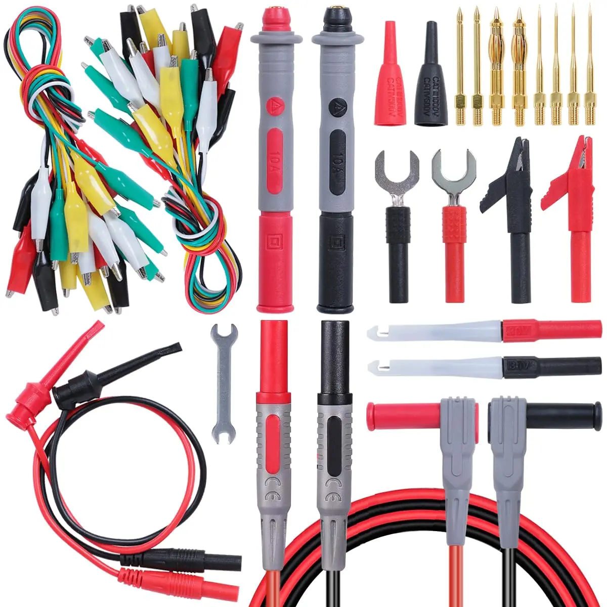 TechPro 45 Count Multimeter Leads Kit with Replaceable-Plated Probes Clips Test Hooks & Jumper Wires for Industrial Electronics Automotive Testing