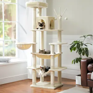 69" Tall Cat Tree with Scratching Post, Apartment and Large Top Perch, Hammock
