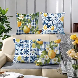 Lemon Pattern Cushion Cover, 4 Counts/set Square Throw Pillow Cover, Household Decoration Supplies for Home Living Room Bedroom Sofa Couch