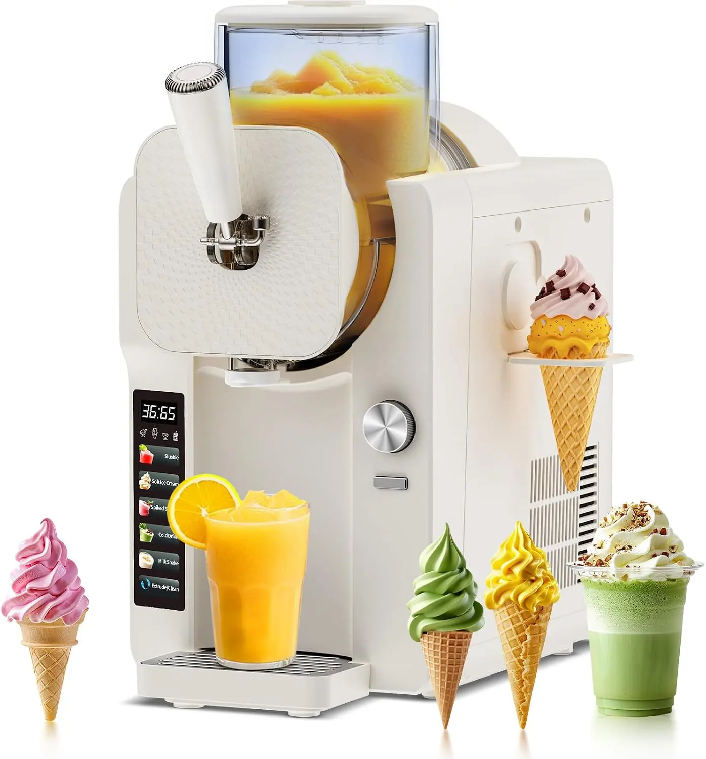 Ice Cream Maker, Slushie Machine for Home, Slushy Machine 70 oz Margarita Machine with 6 Preset Programs for Ice Cream, Milkshake, Cocktail, Frappés, 9-level Adjustable Thickness, White | 6 preset programs: ice cream, milkshake, cocktail, frappés