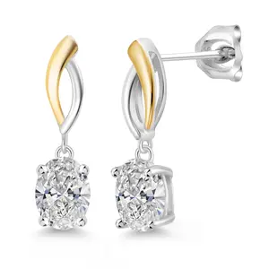 925 Silver and 10K Yellow Gold IGI Certified Lab Grown Diamond Drop Dangle Earrings for Women | Oval Cut 3 Ct | E-F Color | VS1-VS2 Clarity