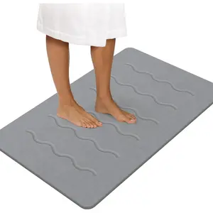 32"x 20" Stone Bath Mat Large, Diatomaceous Earth Bath Mat for Bathroom Quick Drying Absorbing, Long Non-Slip Diatomite Hard Stone Shower Mat  Dry(Dark Grey)