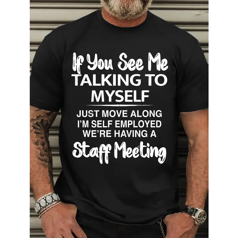 Men's Funny Graphic T-Shirt with "Talking to Myself" Quote, Casual Heavyweight Cotton Fabric Short-Sleeve Tee, Loose Fit Crew Neck, Plus Size Available, Shortsleeve