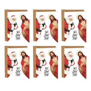 Sleazy Greetings: Funny Christmas Cards- 6 Pack - Jesus and Santa Saying 'We Saw That' christmas card funny card Santa Claus