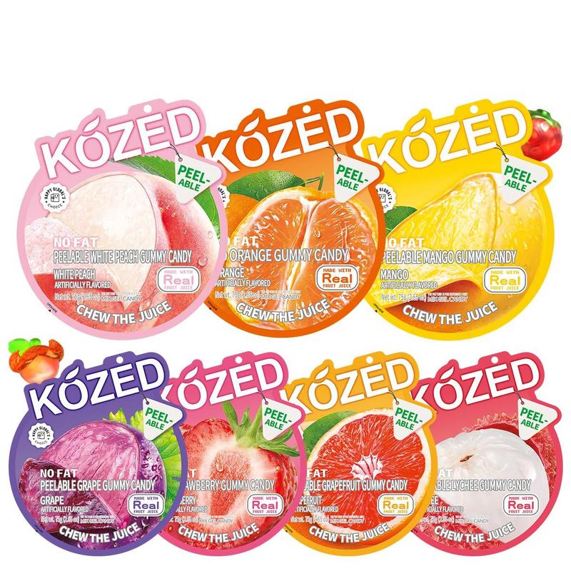 Happy Global Kozed Peelable Gummy Candy 7 Mixed Flavors Variety Pack, Fun Fruity Role Party Snack, Chewy Sweet Treat with Juicy Flavor,Halal-Certified Holiday Gifts