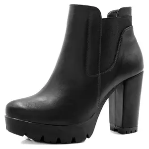 BLISSFUL STEP Block High Heel Platform Zip Chelsea Boots