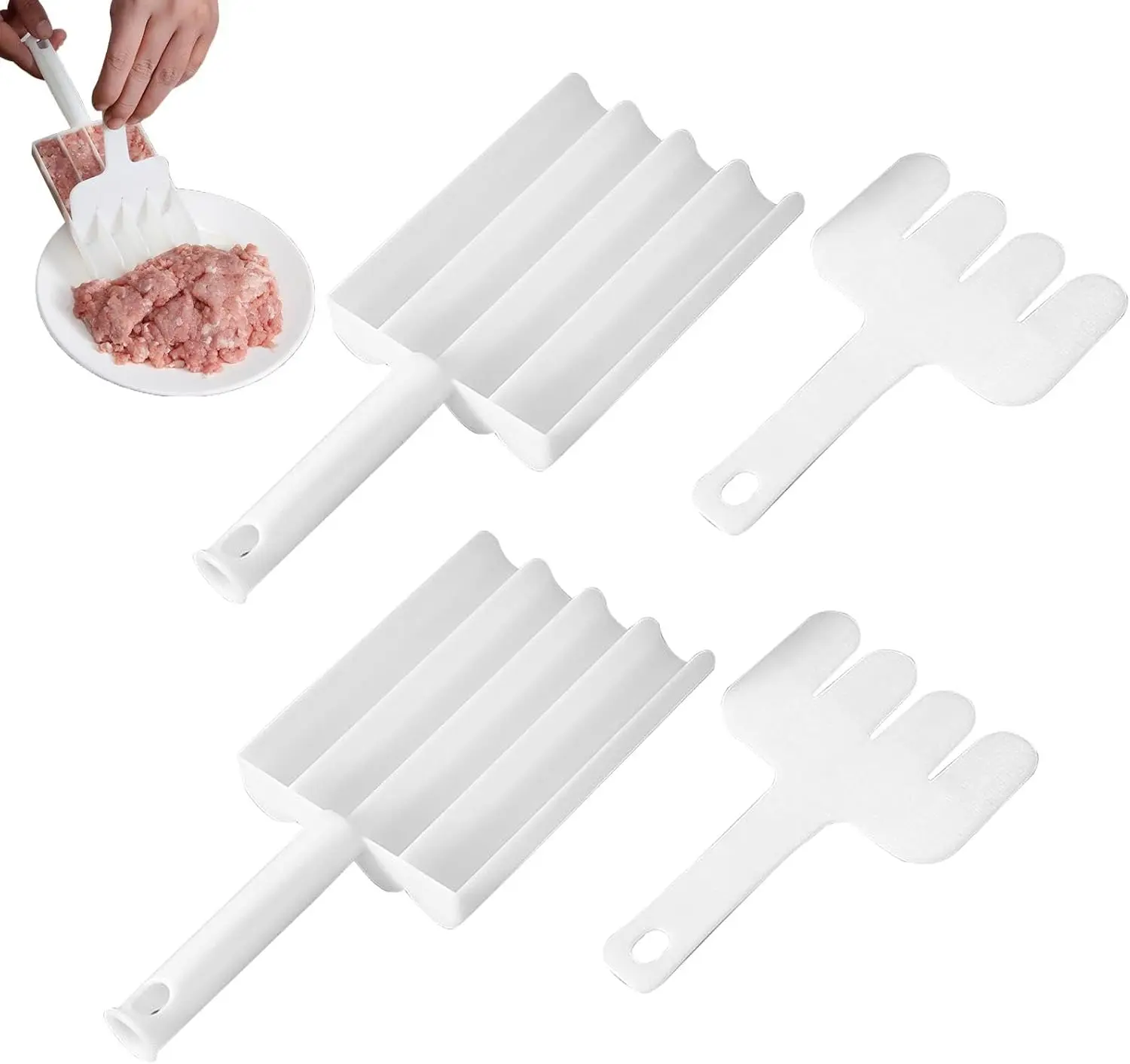 Durable Plastic Meatball Makers 2-Piece DIY Set - 3.2 oz Smooth Surface Triple Scoops with Handles, Cutting Spatula, Hanging Hole Storage (19.5×8.3 cm), Home Kitchen Utensil for Forms Multiple Meatballs, Faster Prep