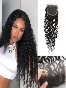 Water Wave 10-18 Inches 4*4 Lace Closure Human Hair, Free Part 100% Unprocessed Brazilian Virgin Hair, Natural Color with Baby Hair