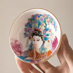 A05. Chinese opera beauty master cup — white porcelain enamel painted ceramic Douli tea cup