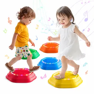 Holyton Light-Up Musical Stepping Stones Toy, 5-Piece Non-Slip Sensory Balance Set for Toddlers, Coordination Training, Indoor & Outdoor Use,summervibes Colorful backyardfun