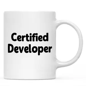 Software Engineer, Certified Developer Joke, Ceramic Coffee Mug, Bold Black Text Design, Funny Tech Gift For Coders