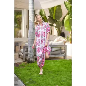 Berry Mixed Tones Smocked Yoke Midi Dress by Gigio