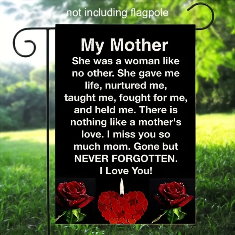 Double-Sided Memorial Flag I Miss You Dearly Mom Garden Flag, Honor Loved Ones Garden Flags Funeral Sign for Outdoor Yard Home Cemetery Decorations for Grave, Linen Material, No Flagpole, 12x18 Inch