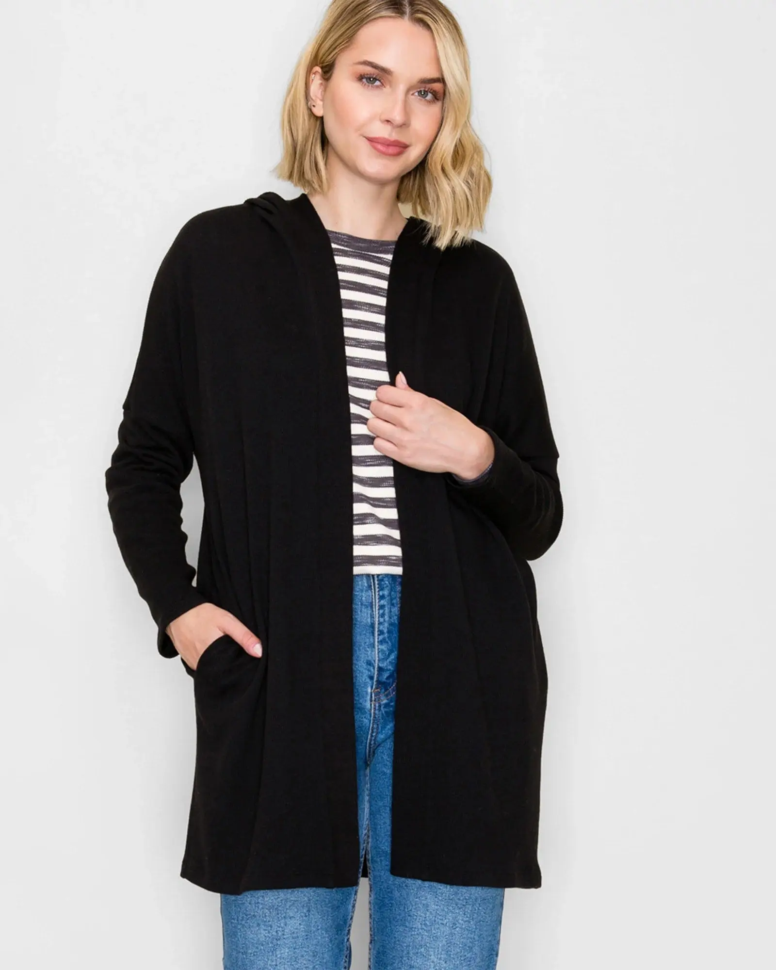 Women's Casual Ribbed Knit Duster Cardigan, Relaxed Fit Open Front Hoodie with Pockets for Easygoing Days, Knitwear, Soft, Tops, Hooded Neck