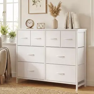8-Drawer Adjustable Modern Fabric Bedroom Dresser - Home Decor Furniture for Room, Wood Top, Metal Frame, 66 kg Capacity, Durable Space-Saving Storage for Clothes/Toys/Household Essentials; Assembly Required (Ideal for Nursery, Entryway)