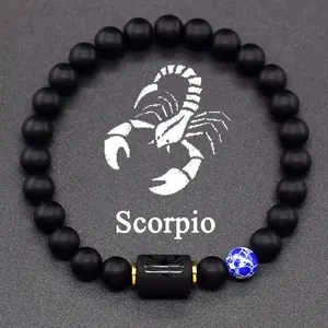 Elastic Bracelet Made of Natural Stones Representing The 12 Zodiac Signs, Featuring a Card Design for Couples, Perfect As a Valentine'S Day Or Birthday Gift for Partners And Friends