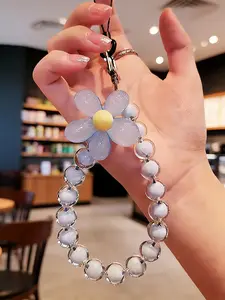 Candy 12 Color Flower Beaded Phone Strap Keychain Bag Chain, Macaron Color Girl Heart, Japanese Korean Handmade Wristband Phone Charms