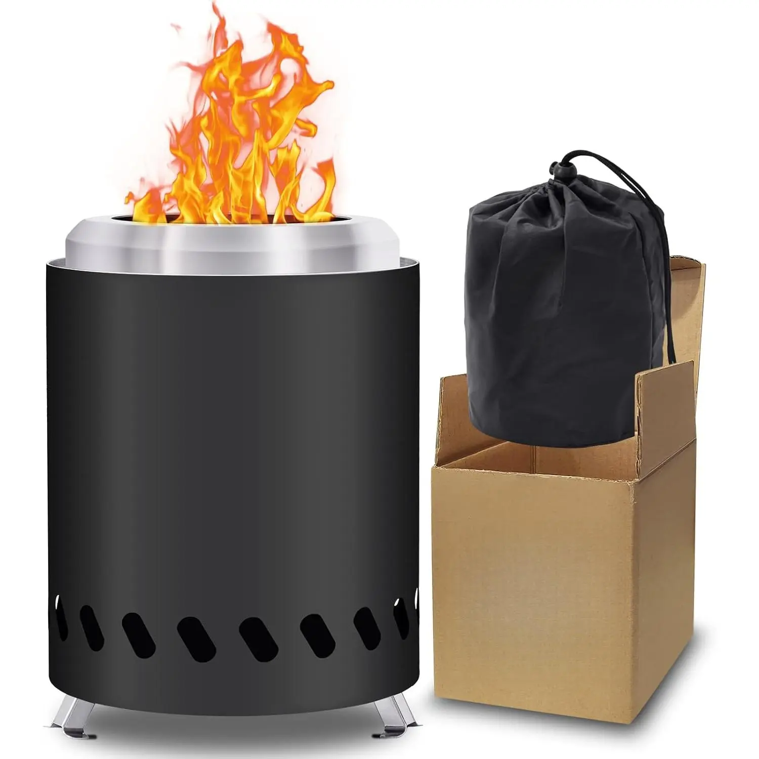 Portable Stainless Steel Tabletop Fire Pit Burner - Compact Smokeless Pellet/Wood Fuel Mini Stove, Stable Triangular Base, Enhanced Safety, Easy-to-Transport Portable Setup, Carry Bag, Ideal for Family Backyard Patio, Camping Outdoor Gatherings