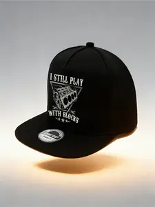 1/2pc I Still Play with Blocks Engine Print Snapback Hat, Adjustable Flat Brim Baseball Cap, Car Enthusiast Streetwear, Unisex Multi-Color