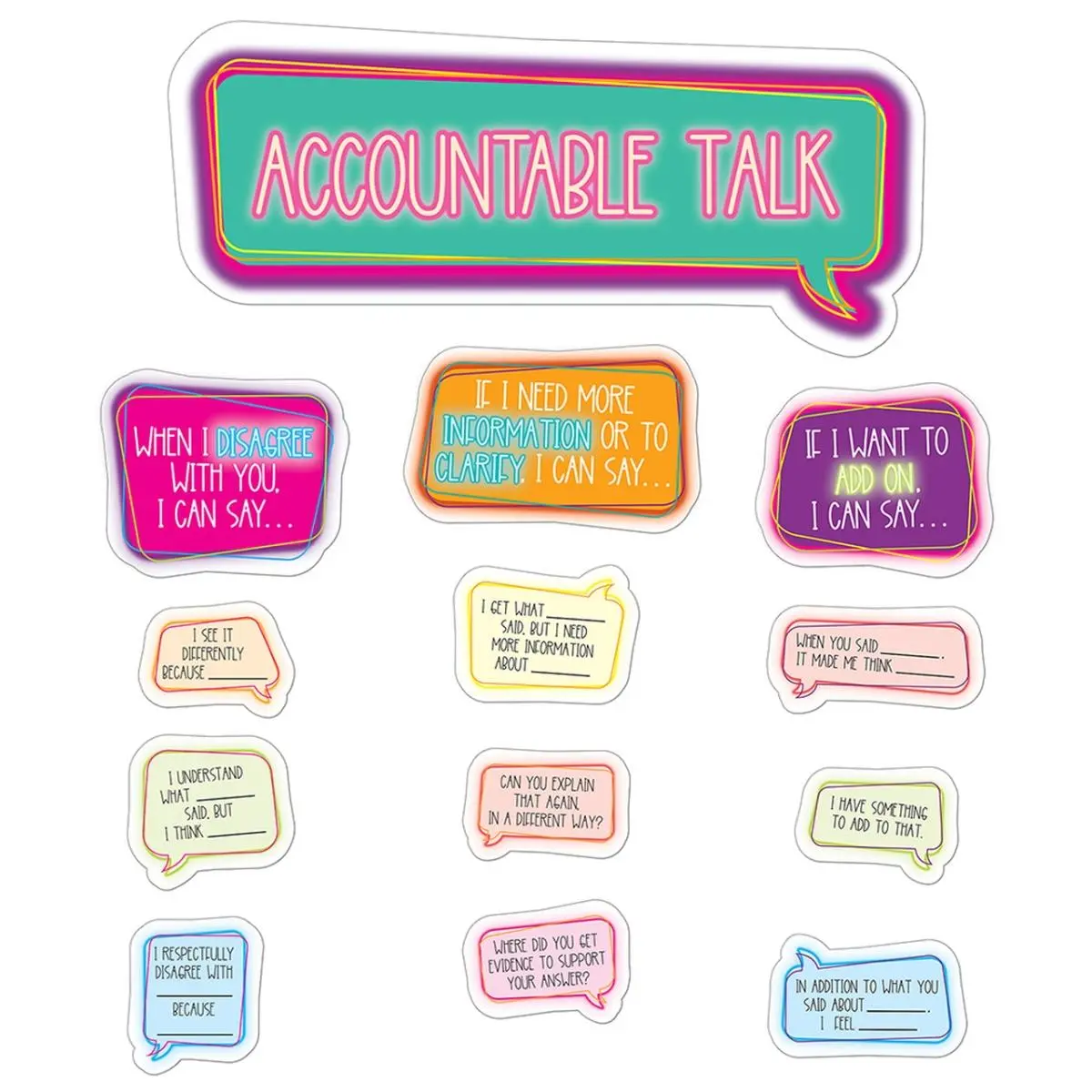 Carson Dellosa Accountable Talk Bulletin Board Set (CD-110548) - Office Stationery, School Supplies, Sticker Packs, Visual Reference Learning Materials for Group Discussions, Teaches Social Skills, Mix and Match Coordinating Products