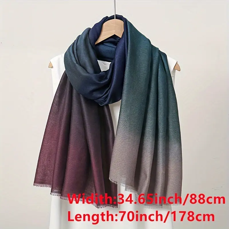 Women's Thick Weave Ombre Scarf - Gradient 2 Colors, Soft Rectangular Polyester Shawl, Breathable Warm Winter Wrap for Casual Outings, Clothes, Basic Style