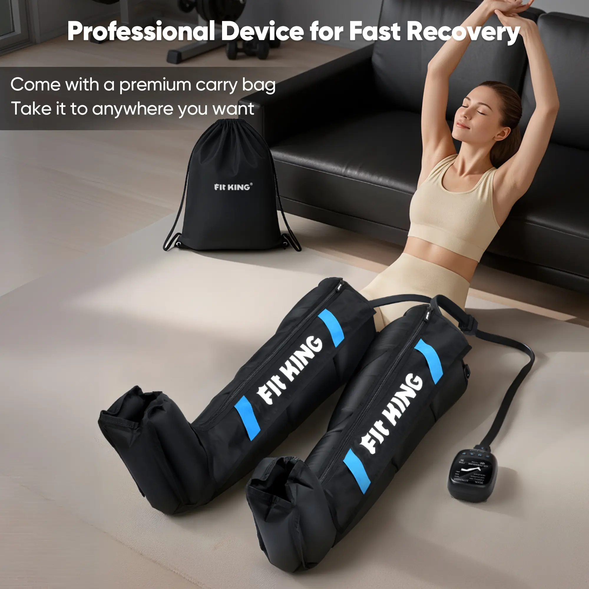 FIT KING Cordless Full Leg Air Compression Massage Boots - Legs, Feet & Calf Massager for Circulation Boost, Post-Exercise Muscle Relief, Mother's Day Gift