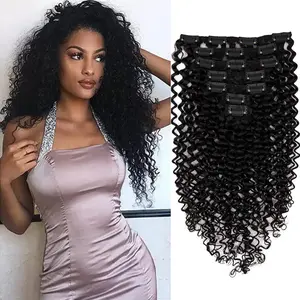 2025 Hot Wholesale Kinky Curly Clip in Human Hair Extensions 8pcs/Set for Women Full Head Clip in Hair Extension Nature Black Color Human Hair Curly Hair