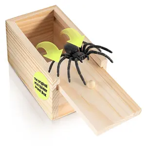 FunFamz Mini Spider Prank Box - Wooden Surprise Gag Gift, Harmless Joke, Rubber Spider & Reusable Kit for Birthdays